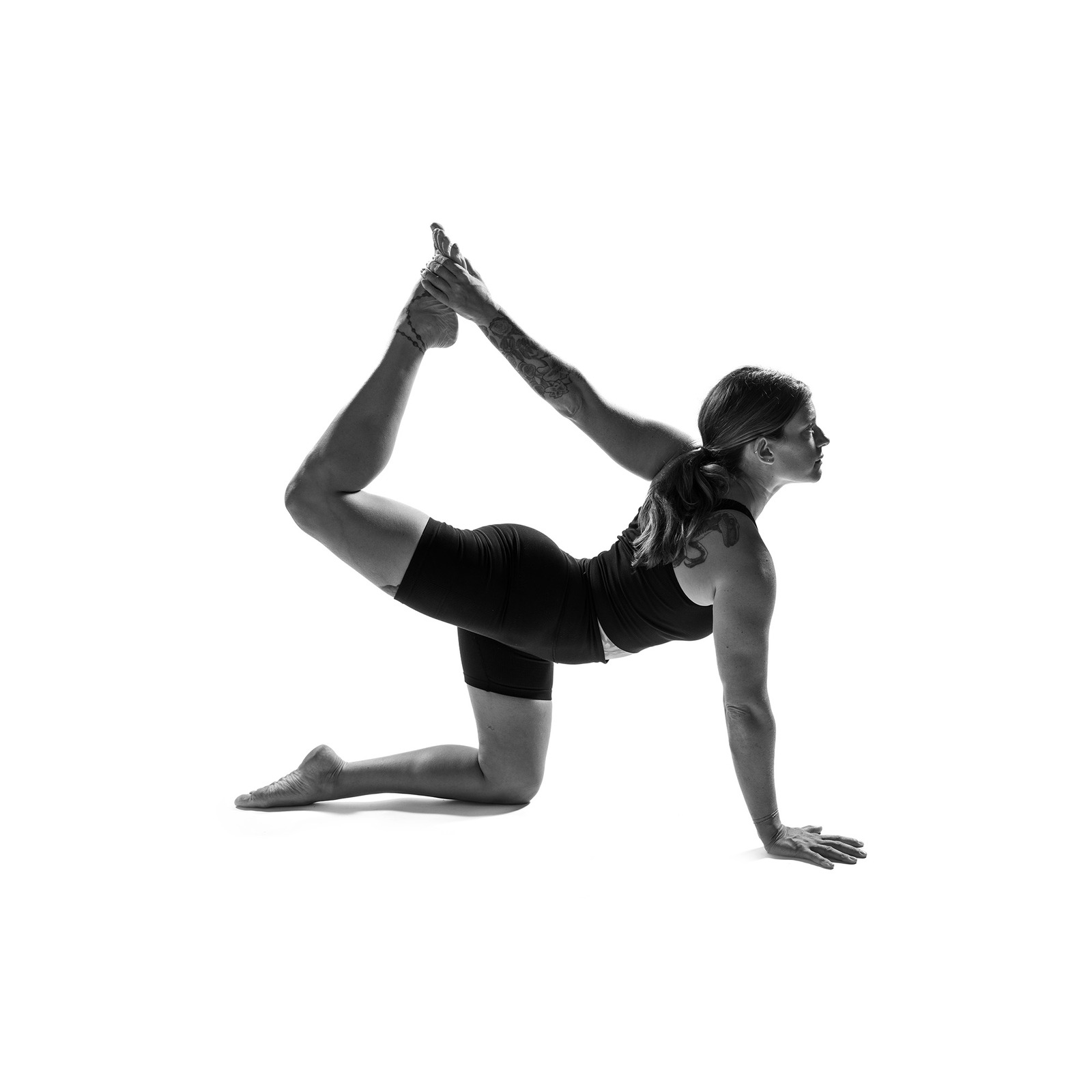 Black-and-white yoga portrait